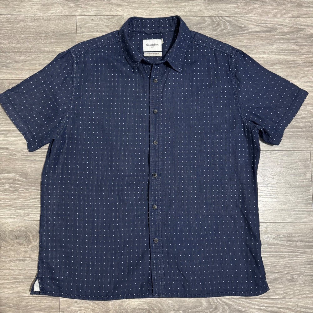 Goodfellow & Co Mens 100% Cotton Northrop Shirt‎ Size L Navy Blue Micro Print